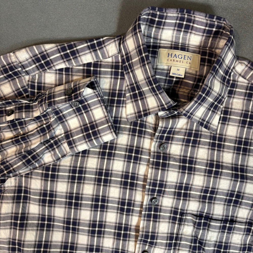Hagen‎ Carmel, CA Plaid Long Sleeve Button Down Shirt Black Medium Cotton